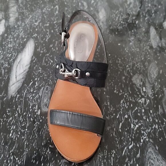 COACH PAM SIG C LOGO LEATHER WEDGE HEELS SANDALS - Picture 11 of 16